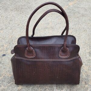 Elegant Crocodile-Embossed Brown Satchel